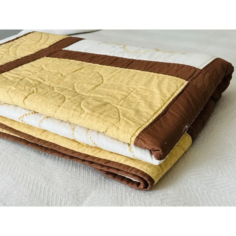 Vintage Hand made Quilt Cross Stitch Coverlet Floral Brown Yellow Moroccan Orang